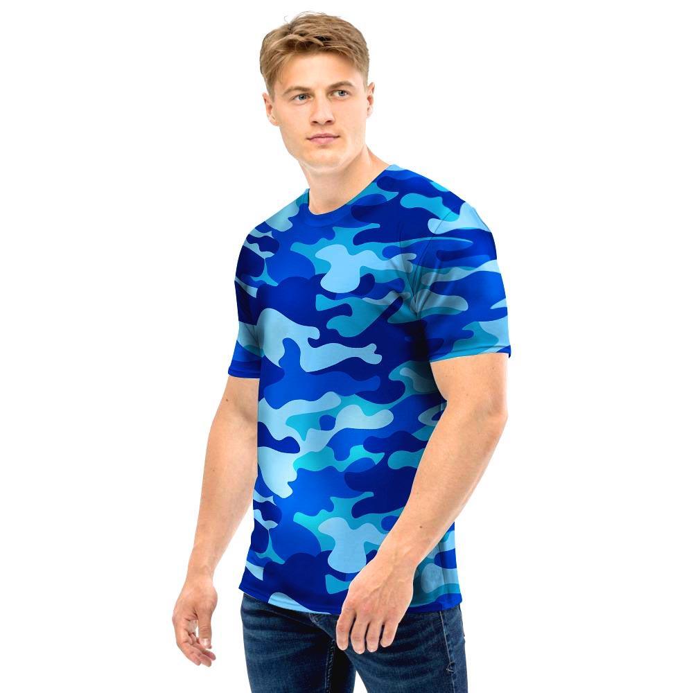 Blue Camo Print Men T Shirt-grizzshop