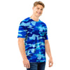 Blue Camo Print Men T Shirt-grizzshop