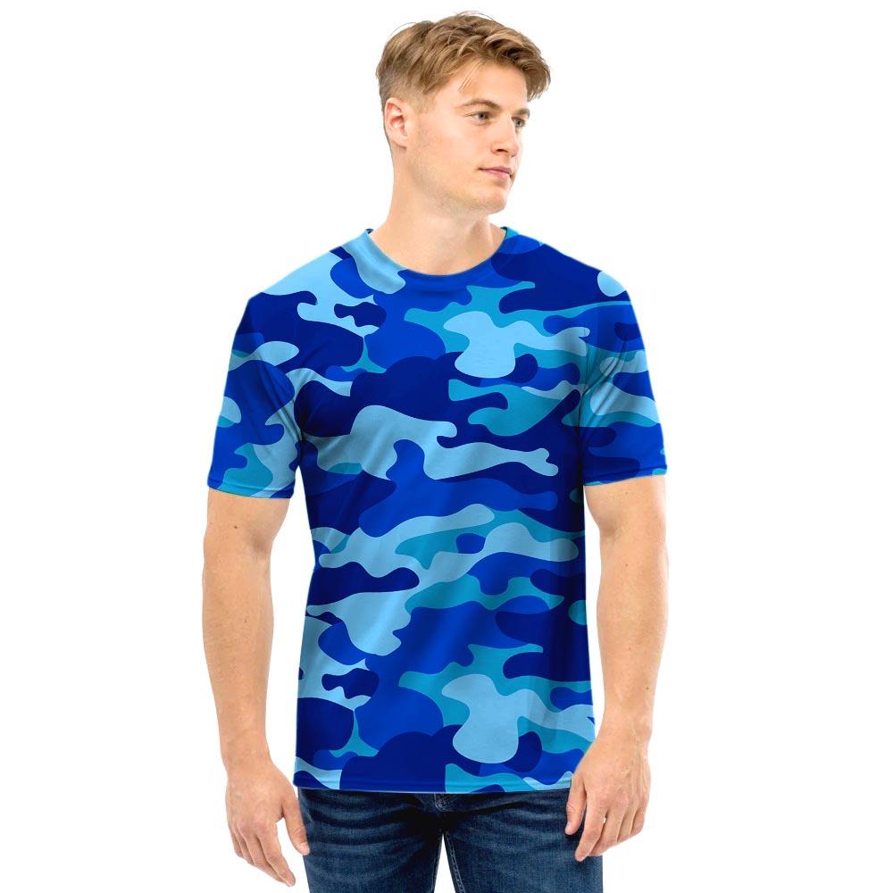 Blue Camo Print Men T Shirt-grizzshop