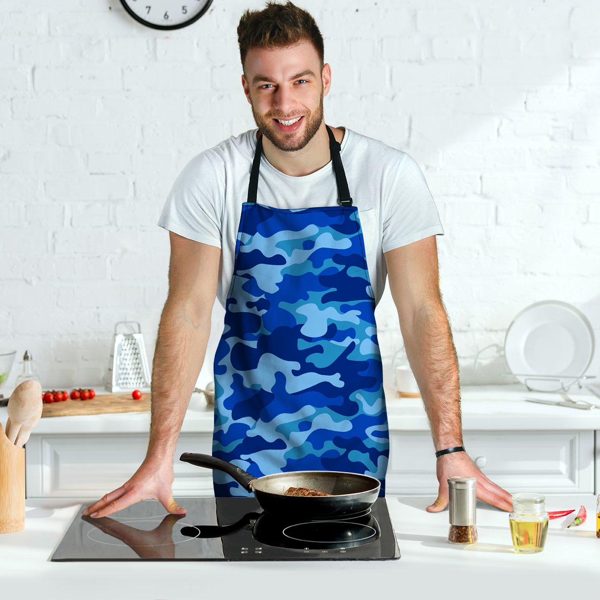 Blue Camo Print Men's Apron-grizzshop