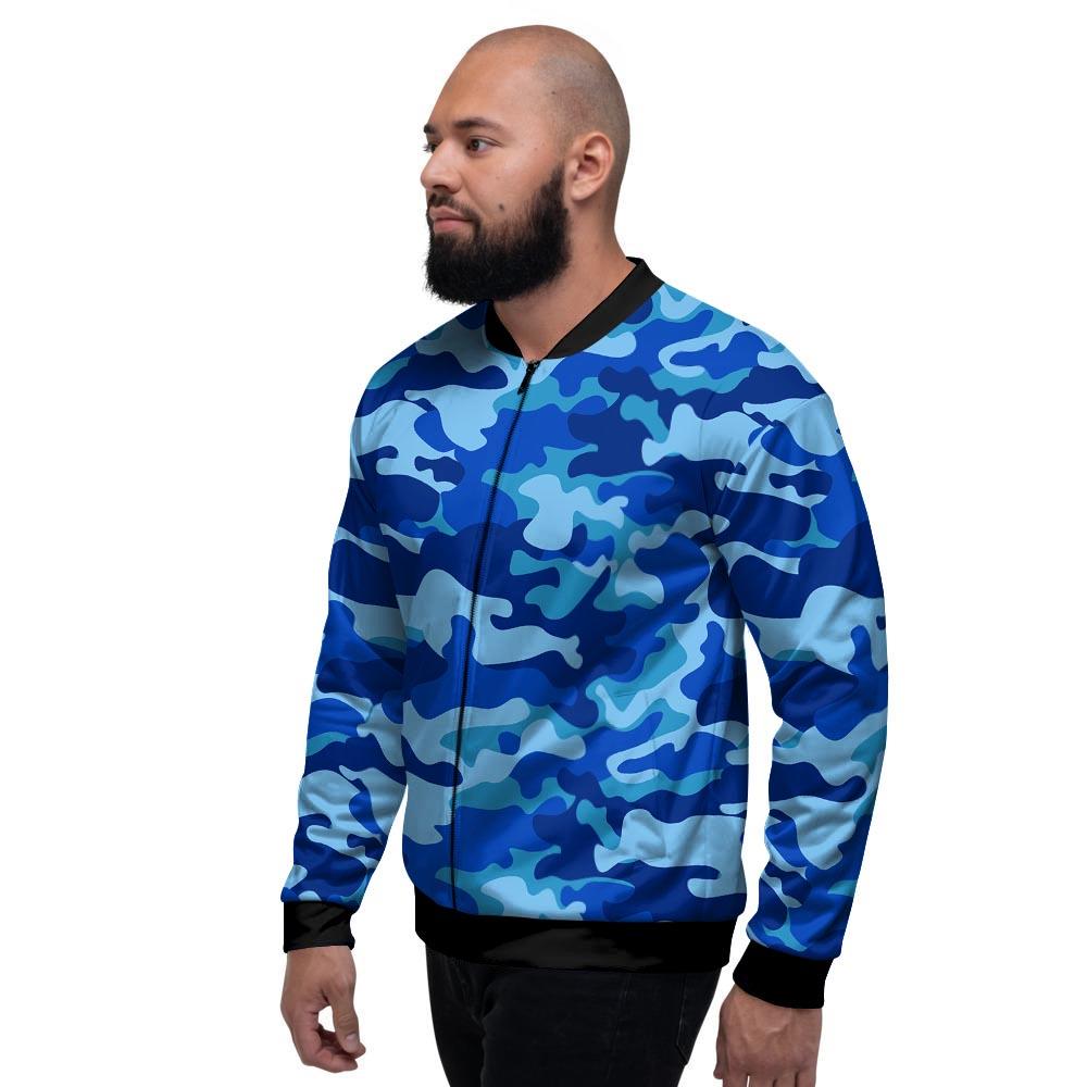 Blue Camo Print Men's Bomber Jacket-grizzshop