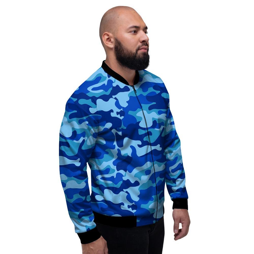 Blue Camo Print Men's Bomber Jacket-grizzshop