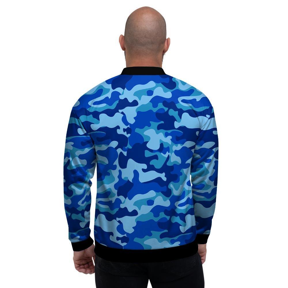 Blue Camo Print Men's Bomber Jacket-grizzshop