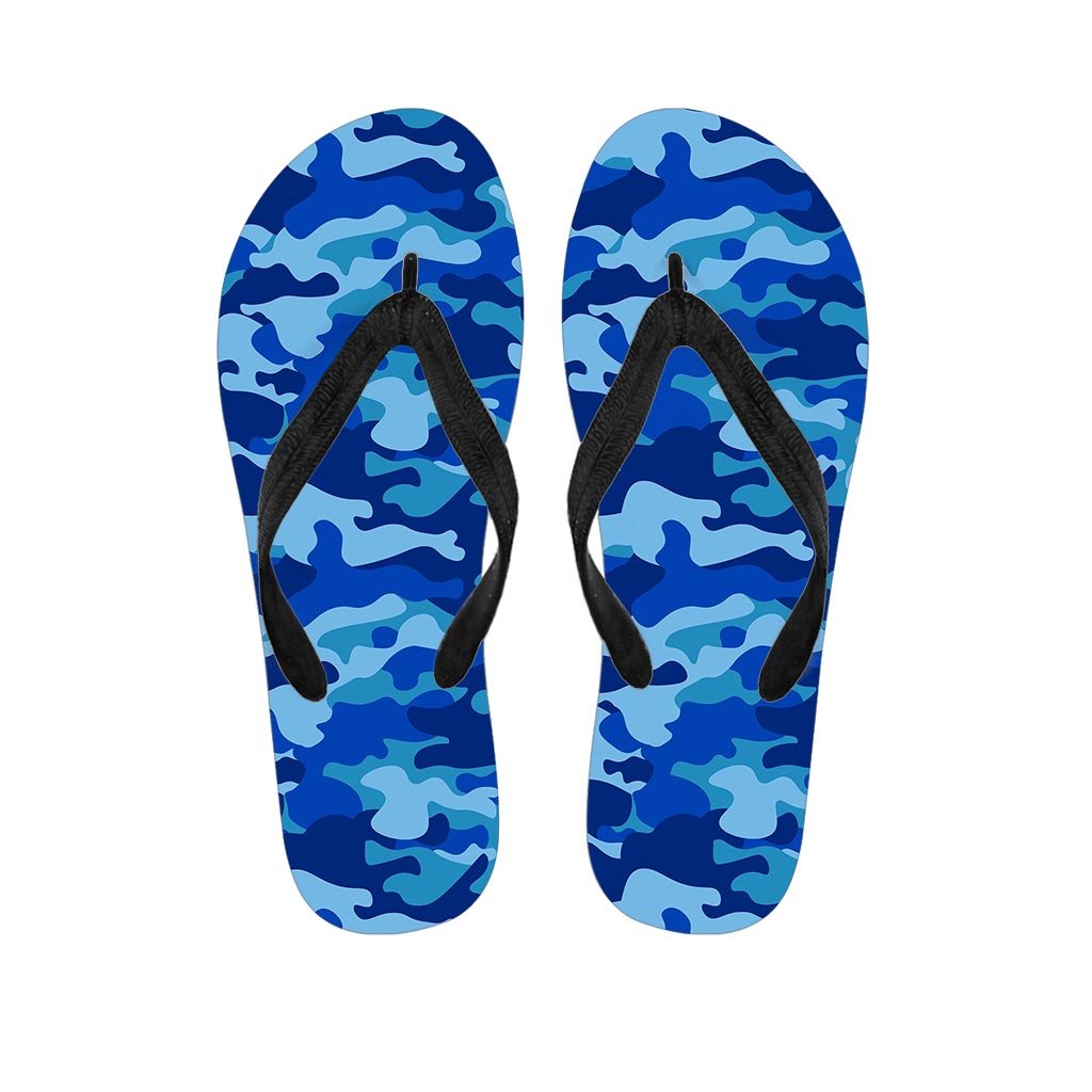 Blue Camo Print Men's Flip Flops-grizzshop