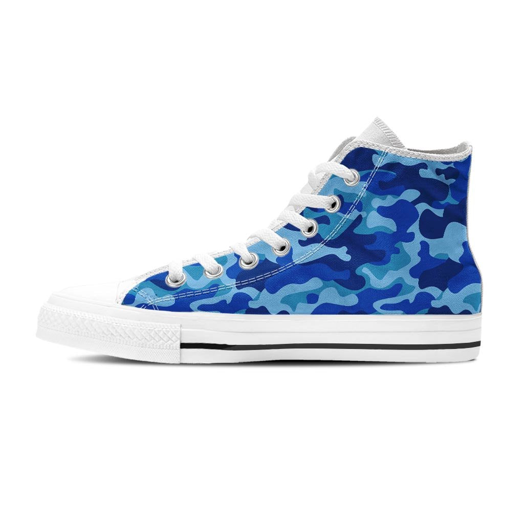 Blue Camo Print Men's High Top Shoes-grizzshop