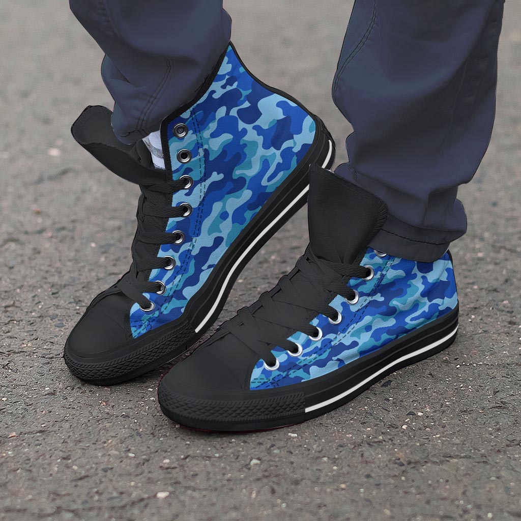 Blue Camo Print Men's High Top Shoes-grizzshop