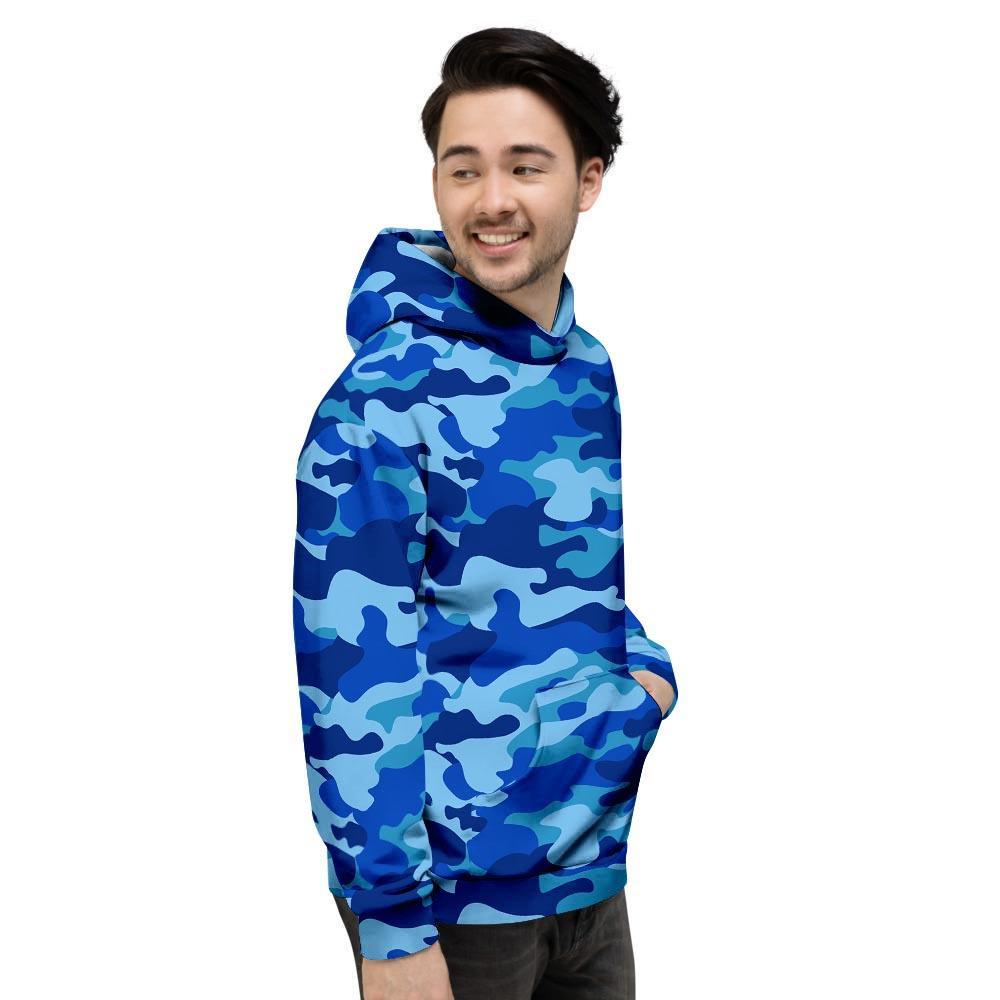 Blue Camo Print Men's Hoodie-grizzshop