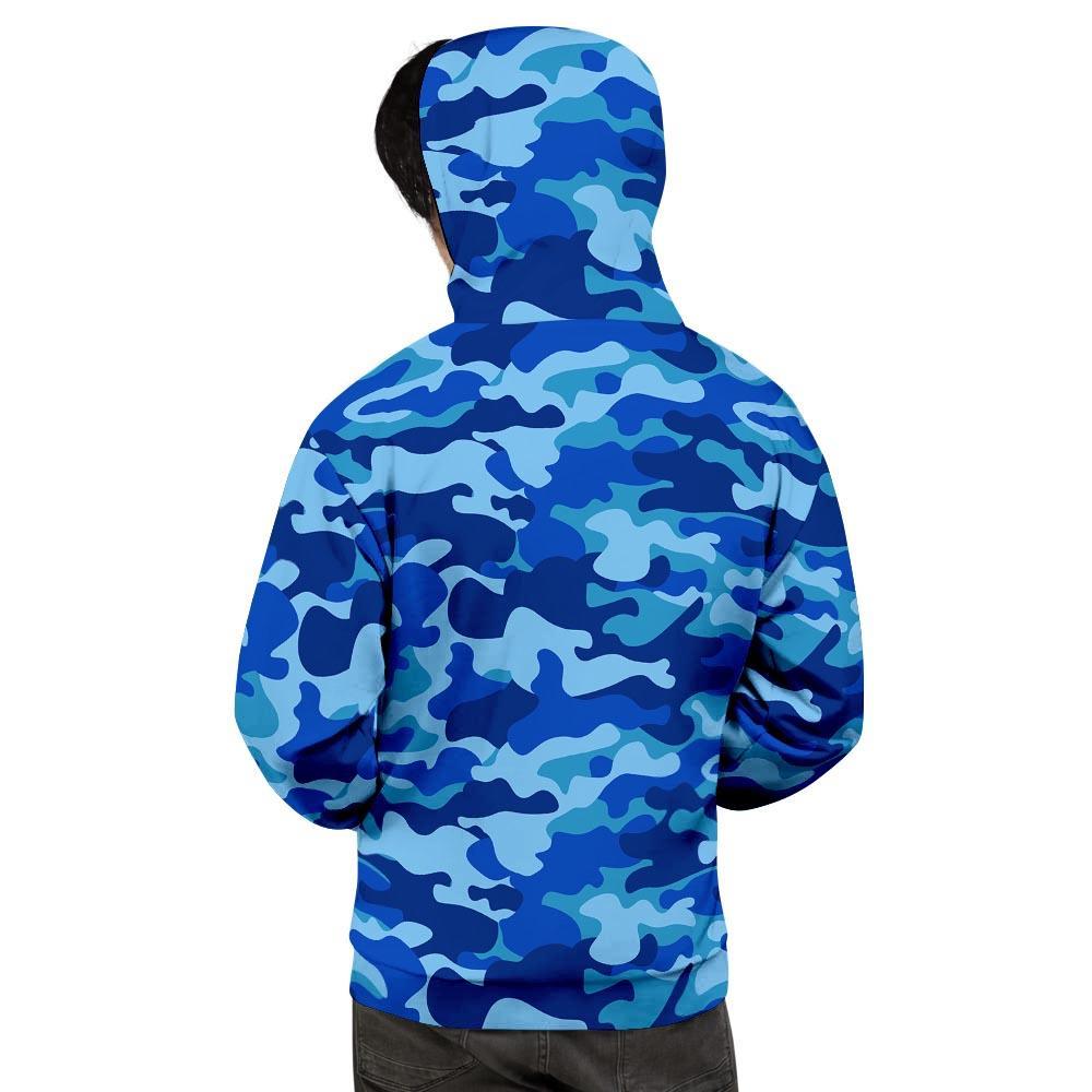 Blue Camo Print Men's Hoodie-grizzshop