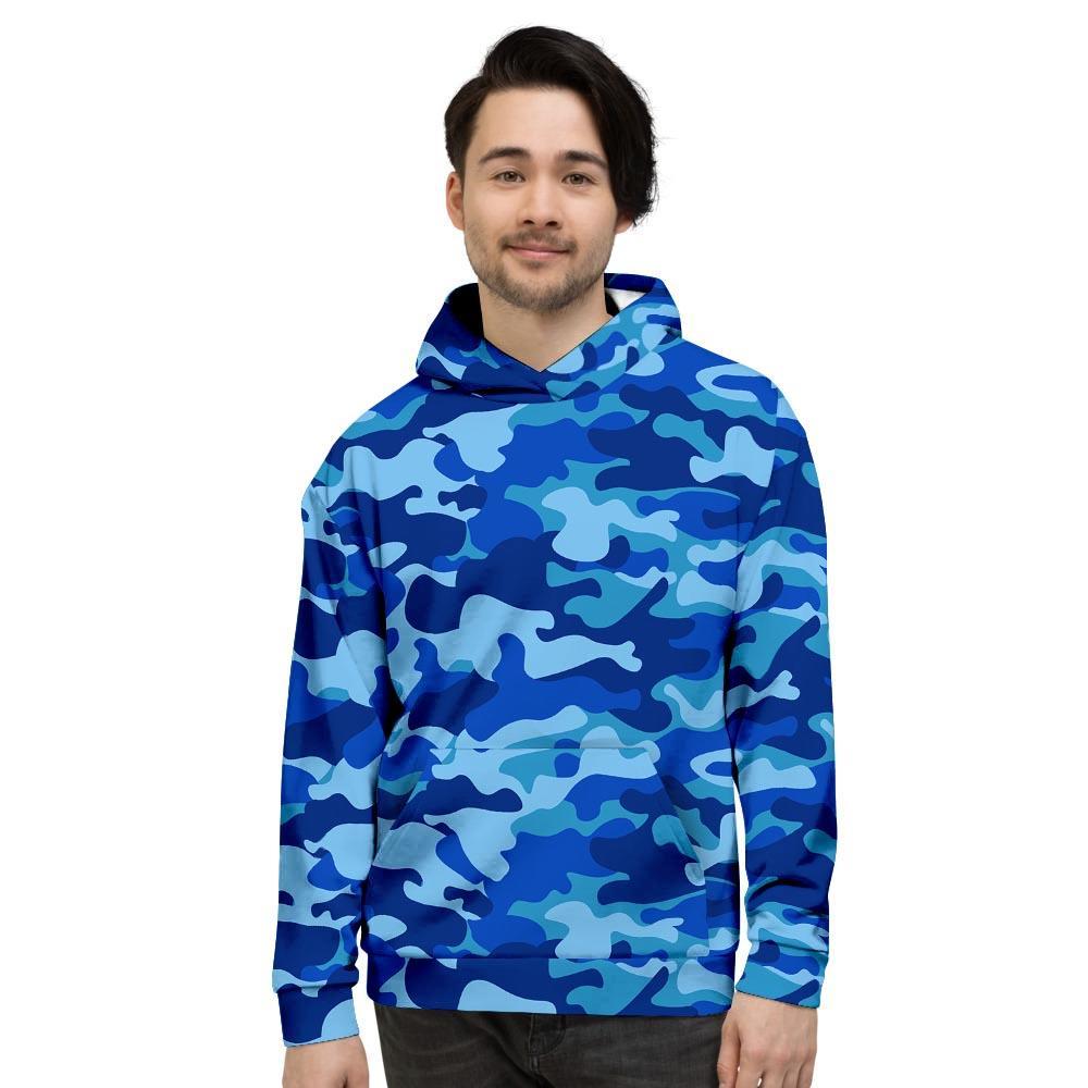 Blue Camo Print Men's Hoodie-grizzshop