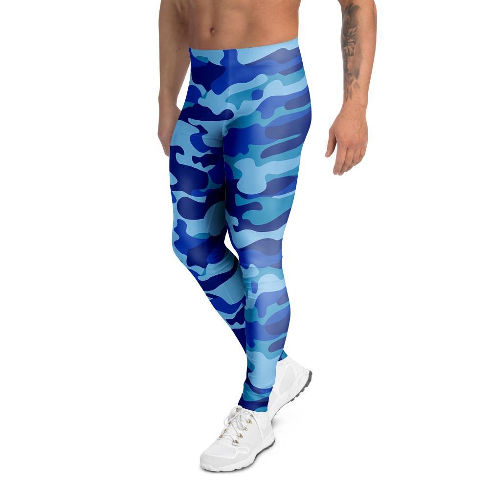 Blue Camo Print Men's Leggings-grizzshop