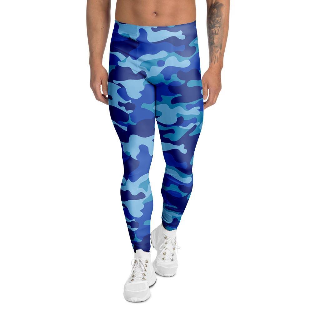 Blue Camo Print Men's Leggings-grizzshop