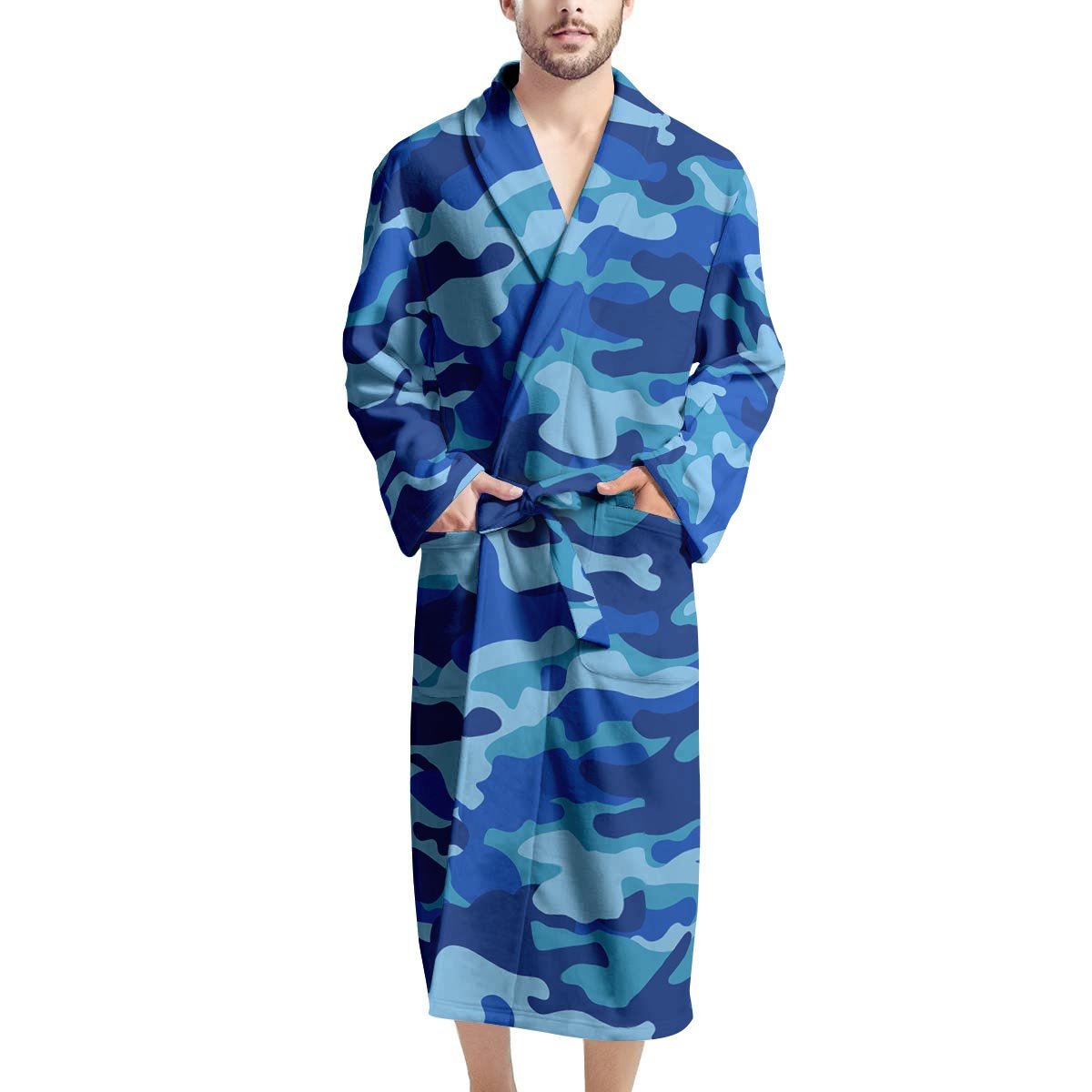 Blue Camo Print Men's Robe-grizzshop