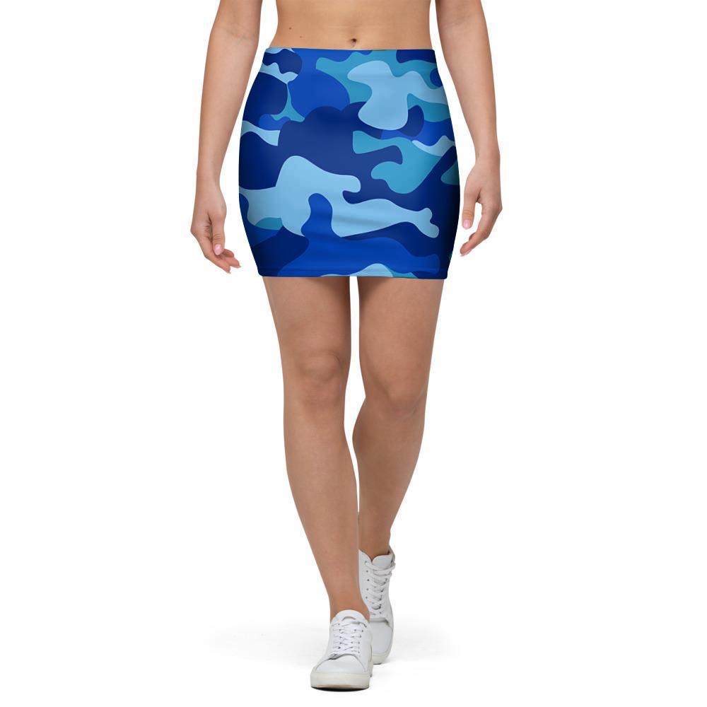 Blue Camo Print Mini Skirt-grizzshop