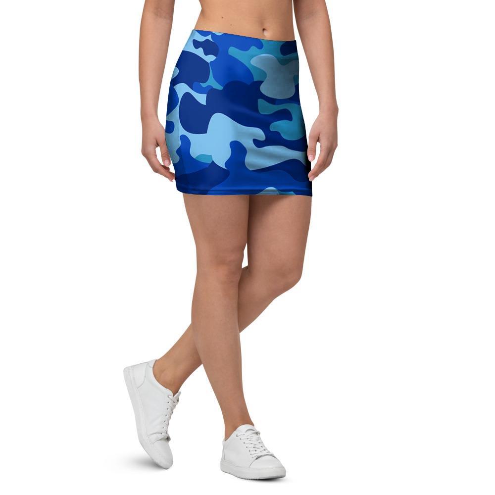 Blue Camo Print Mini Skirt-grizzshop