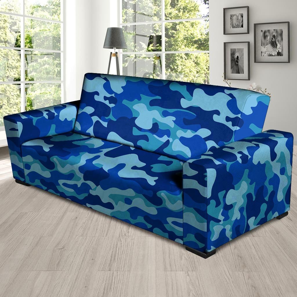 Blue Camo Print Sofa Cover-grizzshop