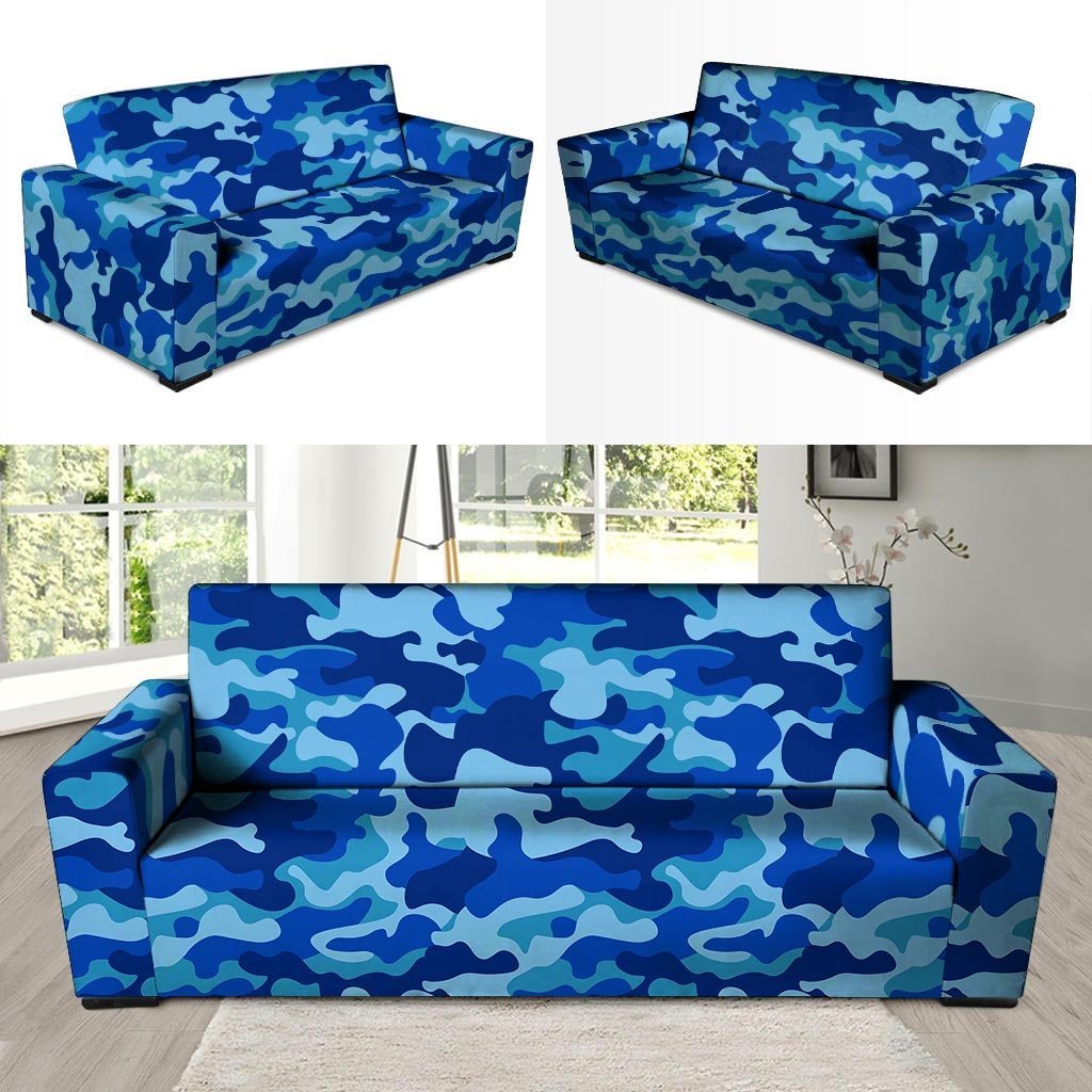 Blue Camo Print Sofa Cover-grizzshop