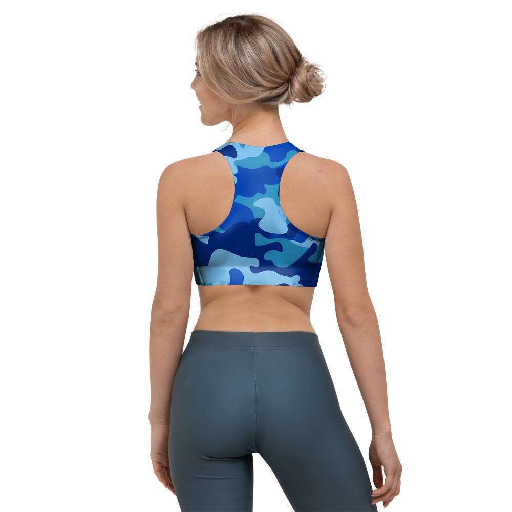 Blue Camo Print Sports Bra-grizzshop