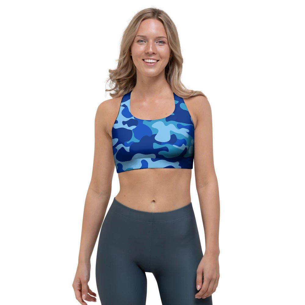 Blue Camo Print Sports Bra-grizzshop