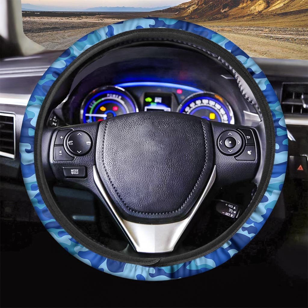 Blue Camo Print Steering Wheel Cover-grizzshop