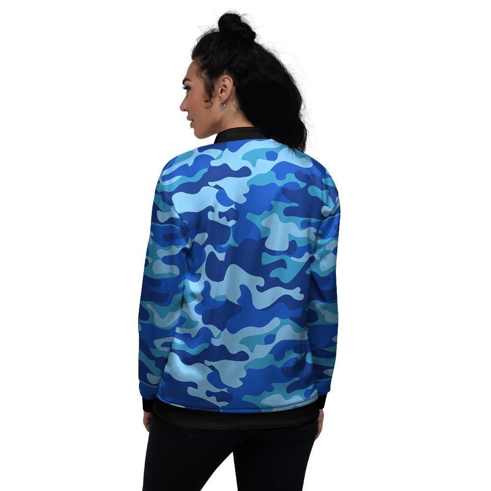 Blue Camo Print Women's Bomber Jacket-grizzshop
