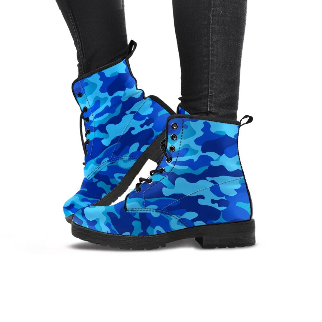 Blue Camo Print Women's Boots-grizzshop