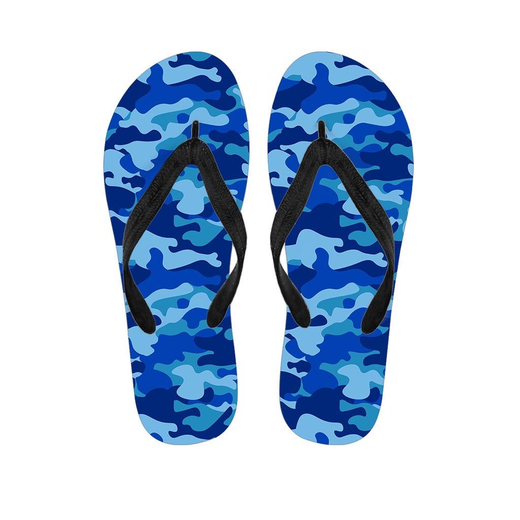 Blue Camo Print Women's Flip Flops-grizzshop