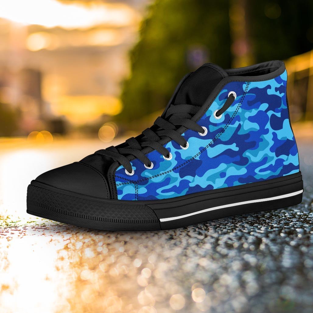 Blue Camo Print Women's High Top Shoes-grizzshop