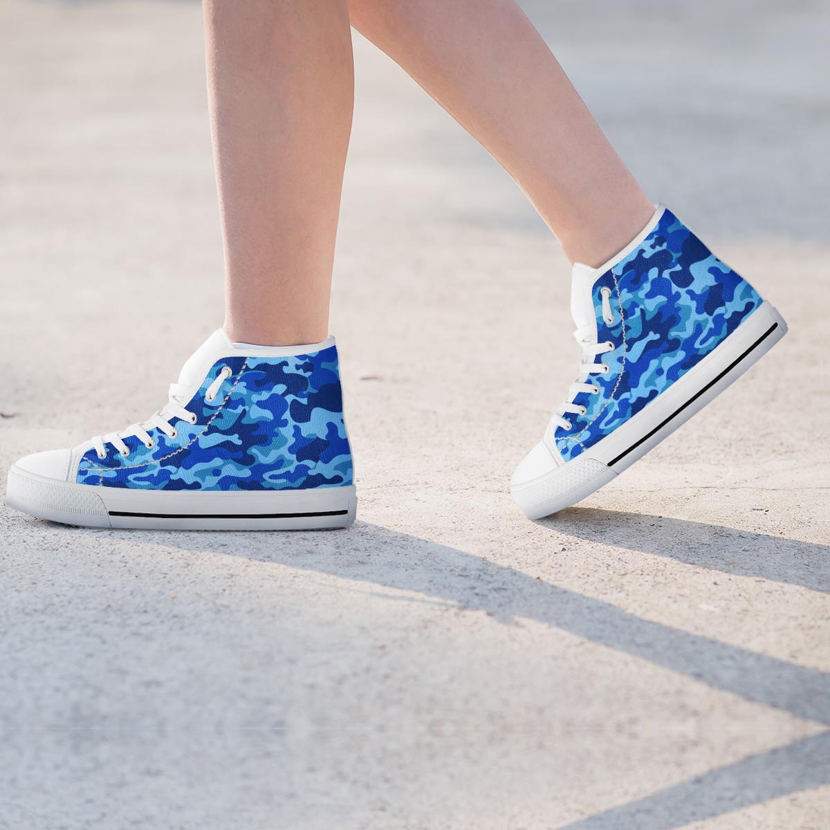 Blue Camo Print Women's High Top Shoes-grizzshop