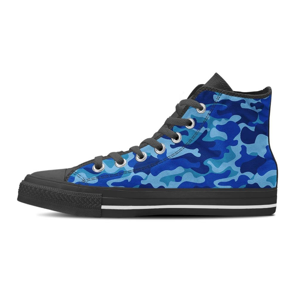 Blue Camo Print Women's High Top Shoes-grizzshop