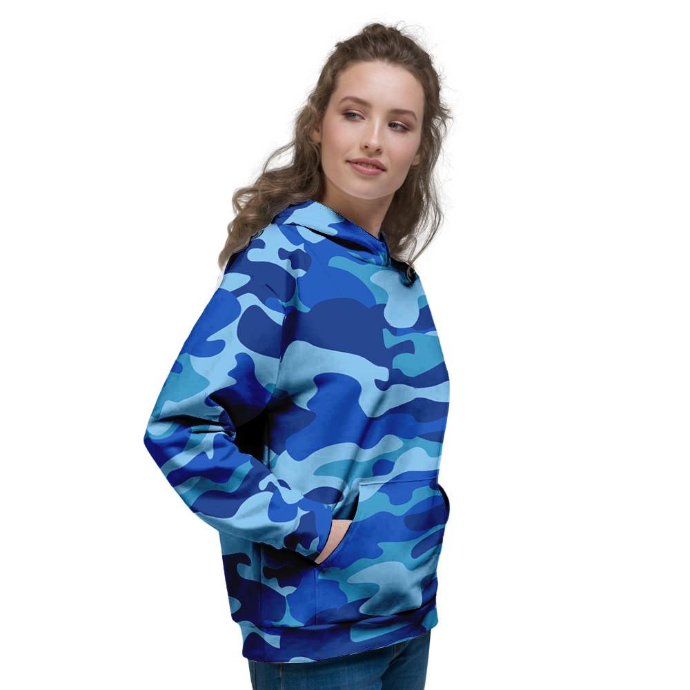 Blue Camo Print Women's Hoodie-grizzshop