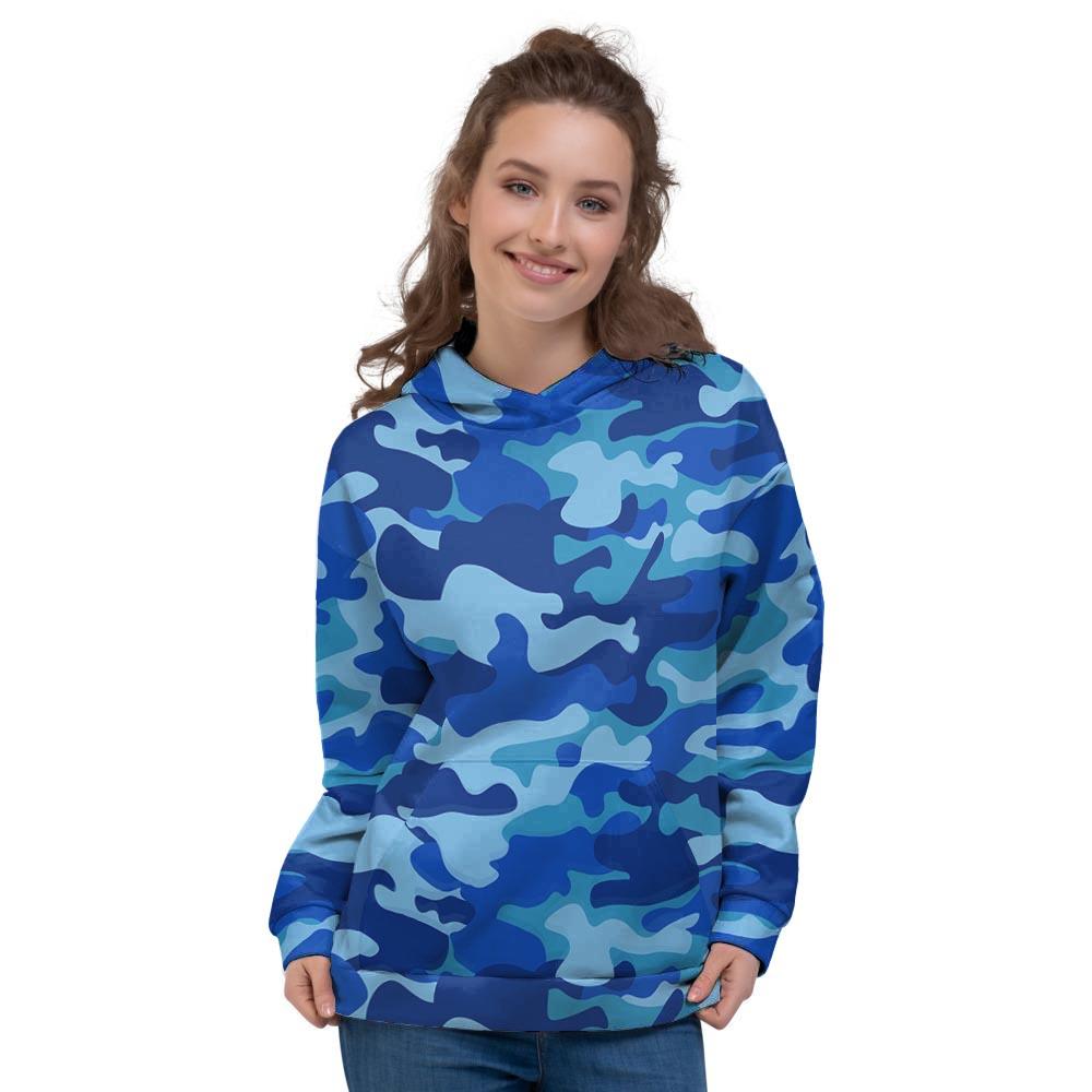 Blue Camo Print Women's Hoodie-grizzshop