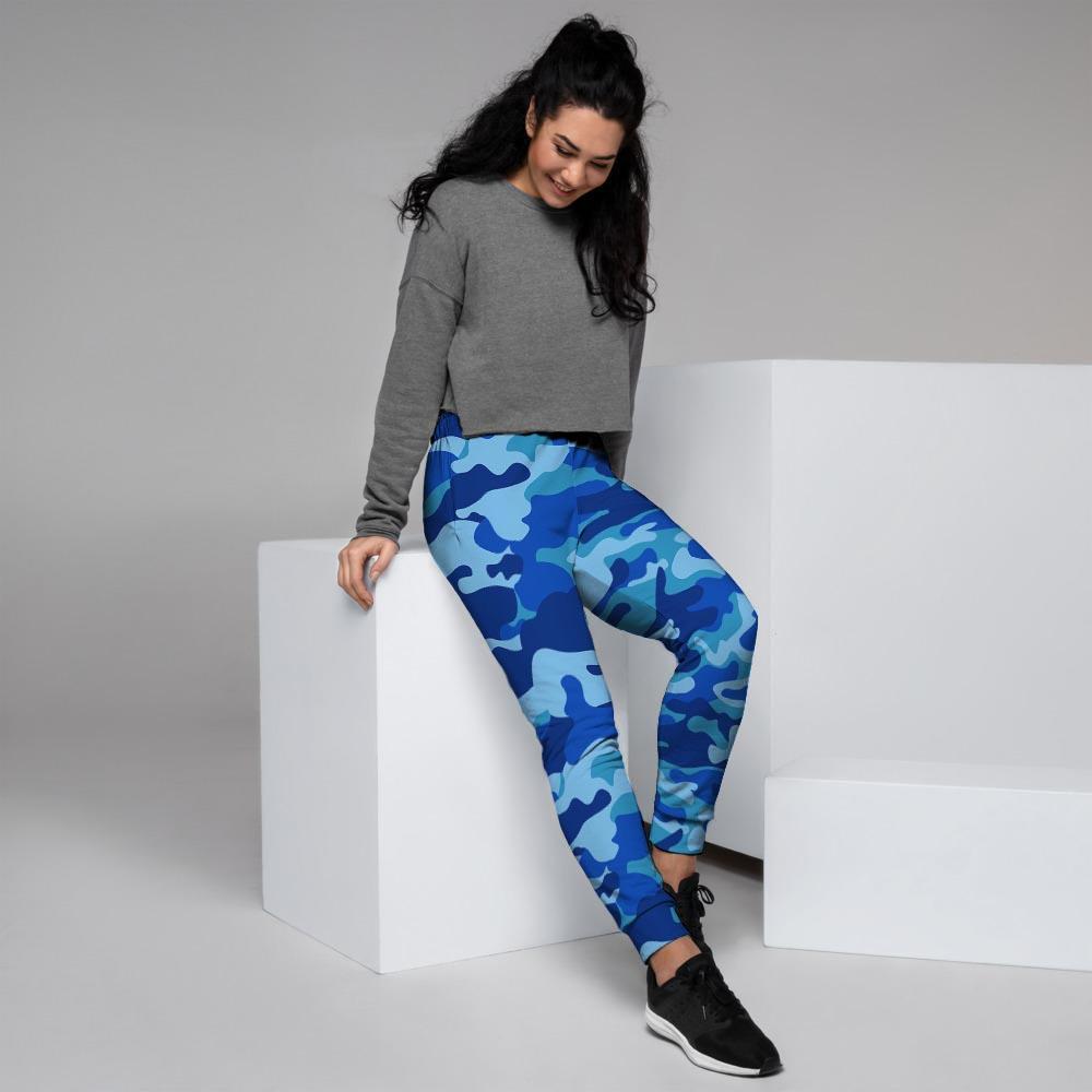 Blue Camo Print Women's Joggers-grizzshop