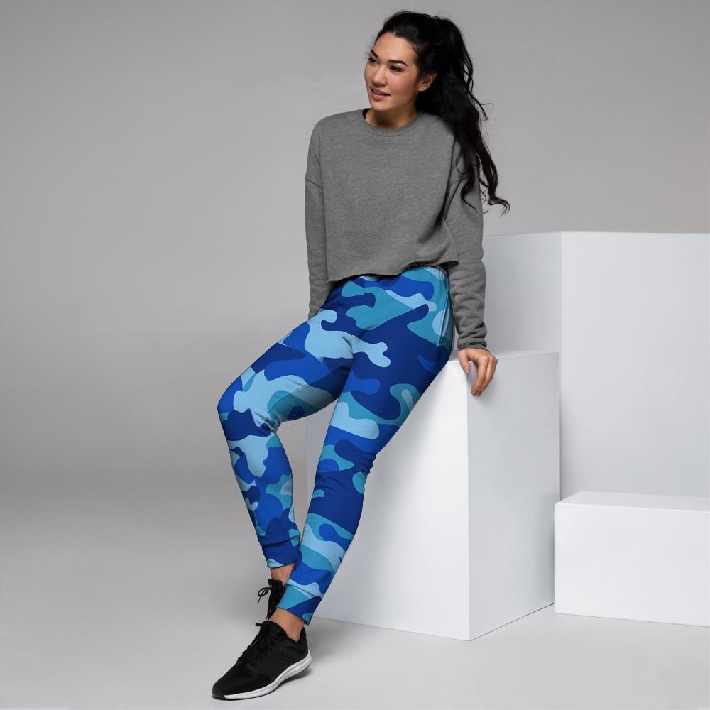 Blue Camo Print Women's Joggers-grizzshop