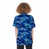 Blue Camo Print Women's Short Sleeve Shirts-grizzshop