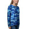 Blue Camo Print Women's Sweatshirt-grizzshop