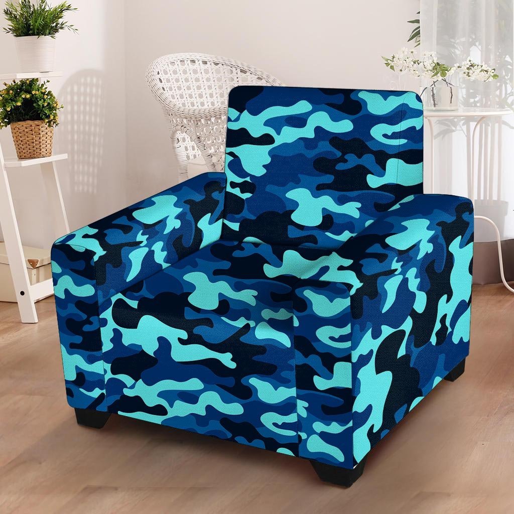 Blue Camoflage Print Armchair Cover-grizzshop