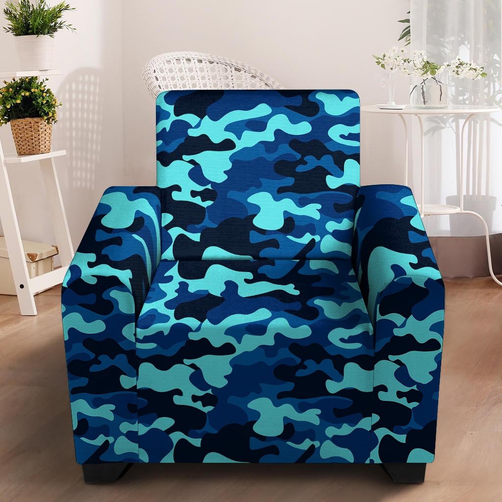 Blue Camoflage Print Armchair Cover-grizzshop