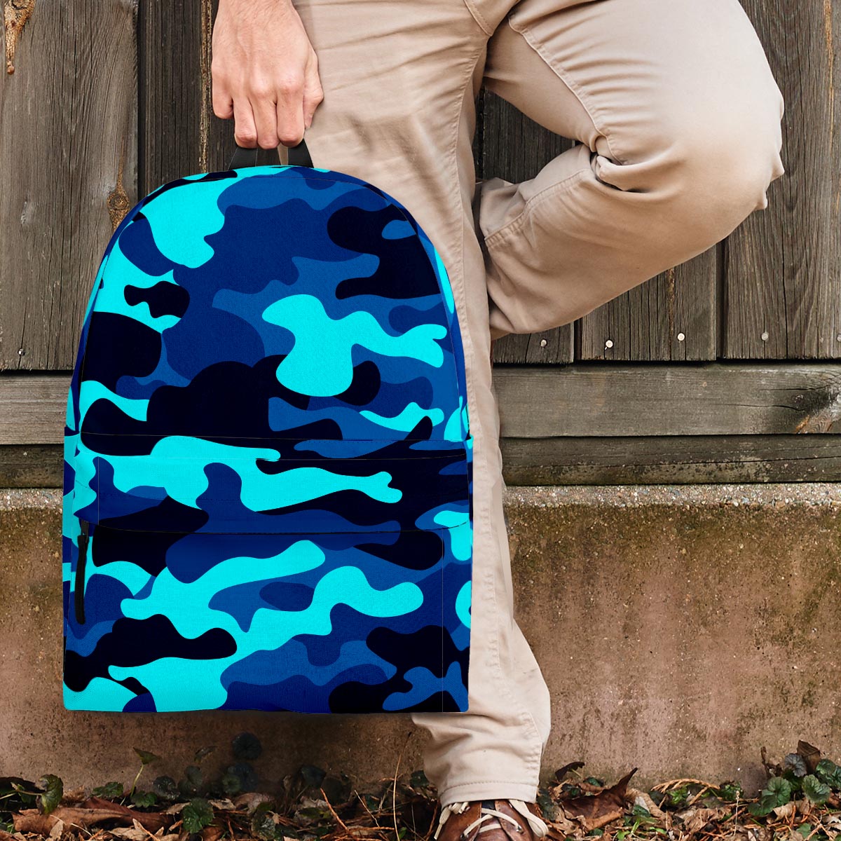 Blue Camoflage Print Backpack-grizzshop