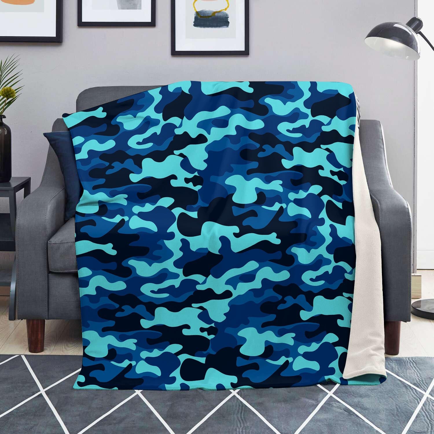 Blue Camoflage Print Blanket-grizzshop