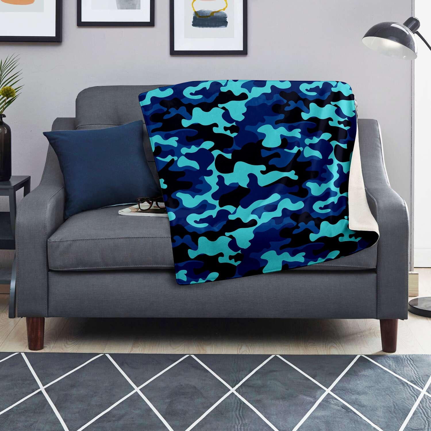 Blue Camoflage Print Blanket-grizzshop