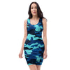 Blue Camoflage Print Bodycon Dress-grizzshop