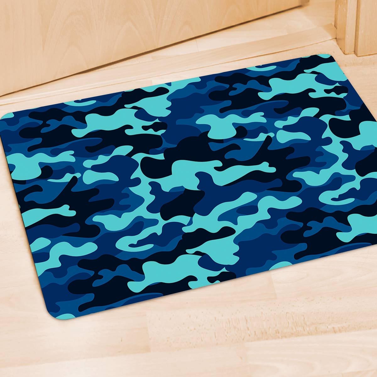 Blue Camoflage Print Door Mat-grizzshop
