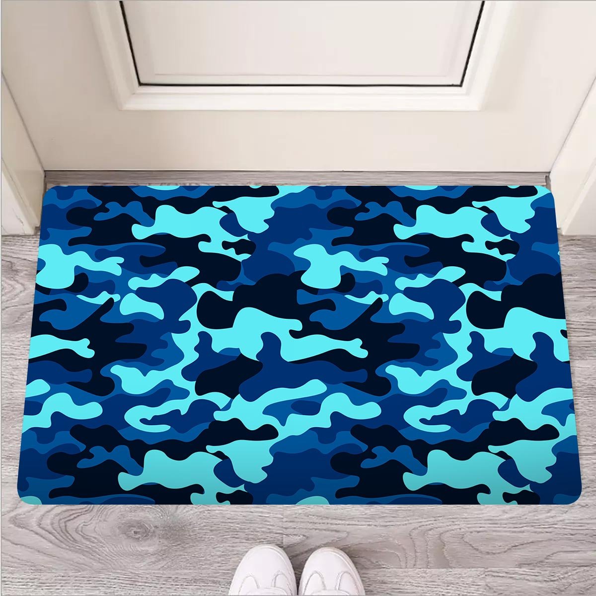 Blue Camoflage Print Door Mat-grizzshop