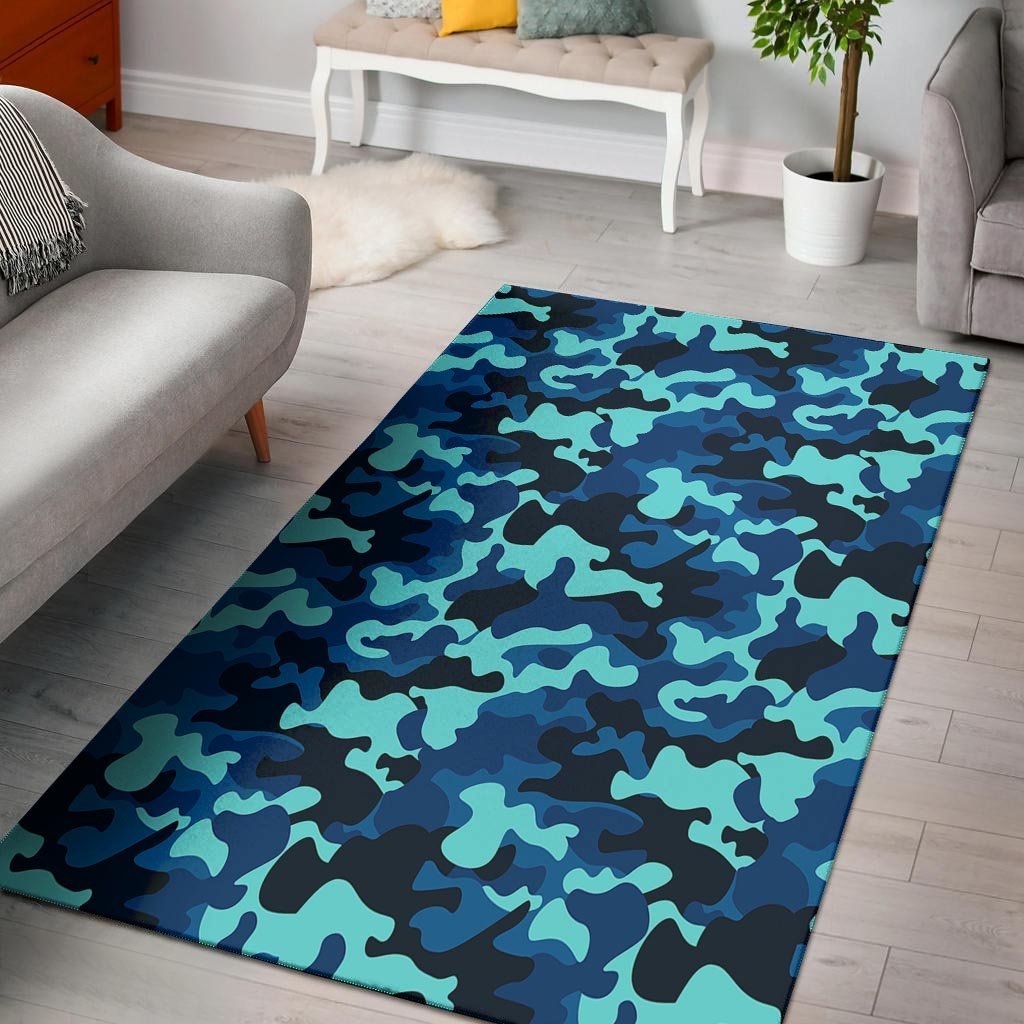 Blue Camoflage Print Floor Mat-grizzshop