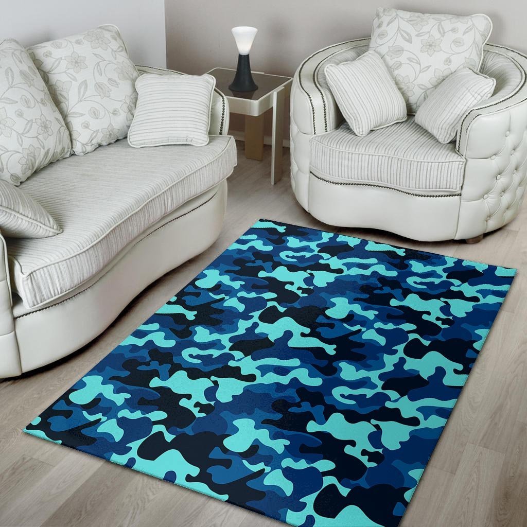 Blue Camoflage Print Floor Mat-grizzshop