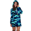 Blue Camoflage Print Hoodie Dress-grizzshop