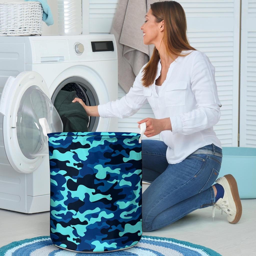 Blue Camoflage Print Laundry Basket-grizzshop