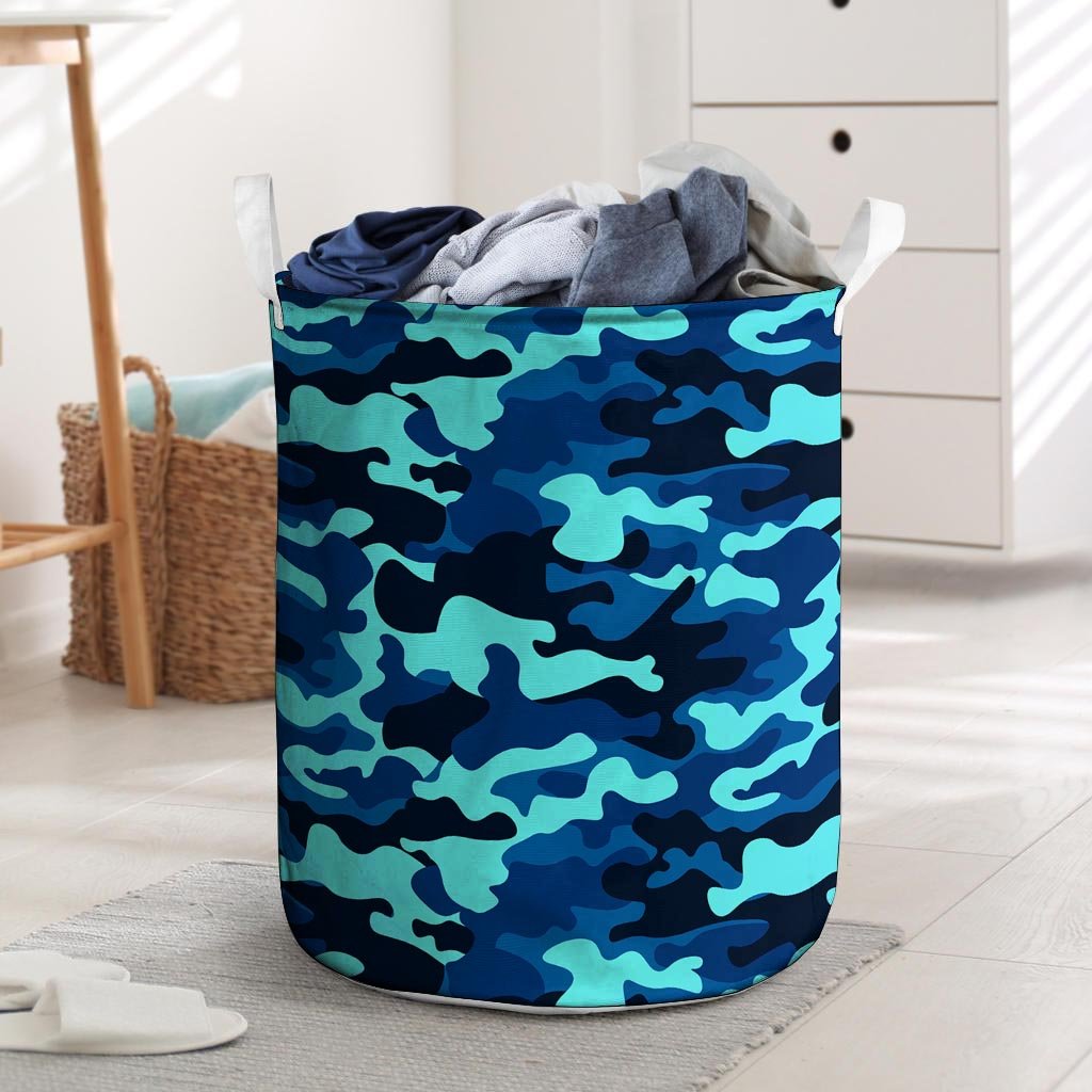 Blue Camoflage Print Laundry Basket-grizzshop