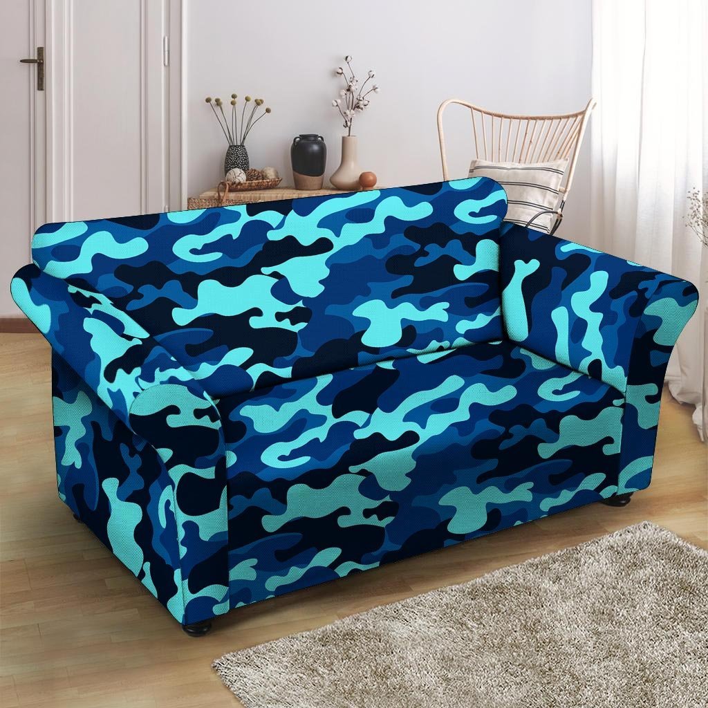 Blue Camoflage Print Loveseat Cover-grizzshop