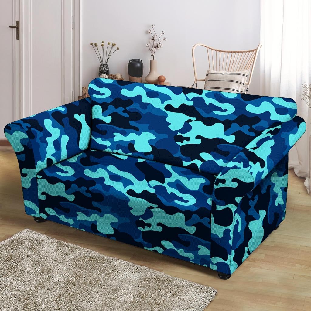 Blue Camoflage Print Loveseat Cover-grizzshop